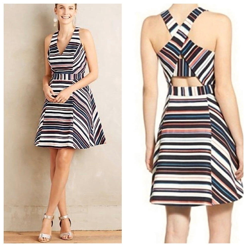 Maeve Anthropologie Adelyn Cutout Cross Back Dress Sz L Striped Multicolor